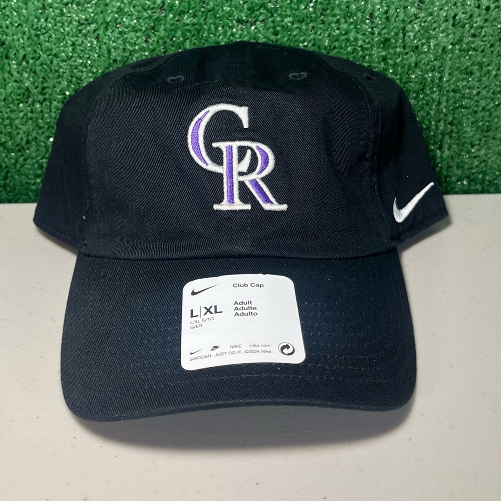 Men's Nike Colorado Rockies Unstructured Hat Black Adjustable Cap Size‎ L/XL NWT